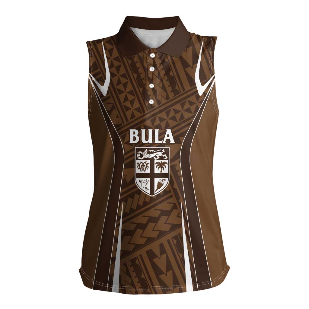 Custom Oceania Football Bula Fiji Women Sleeveless Polo Shirt Polynesian Tribal Pattern LT9 Female Brown - Polynesian Pride