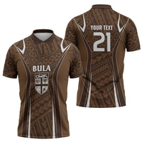 Custom Oceania Football Bula Fiji Zipper Polo Shirt Polynesian Tribal Pattern