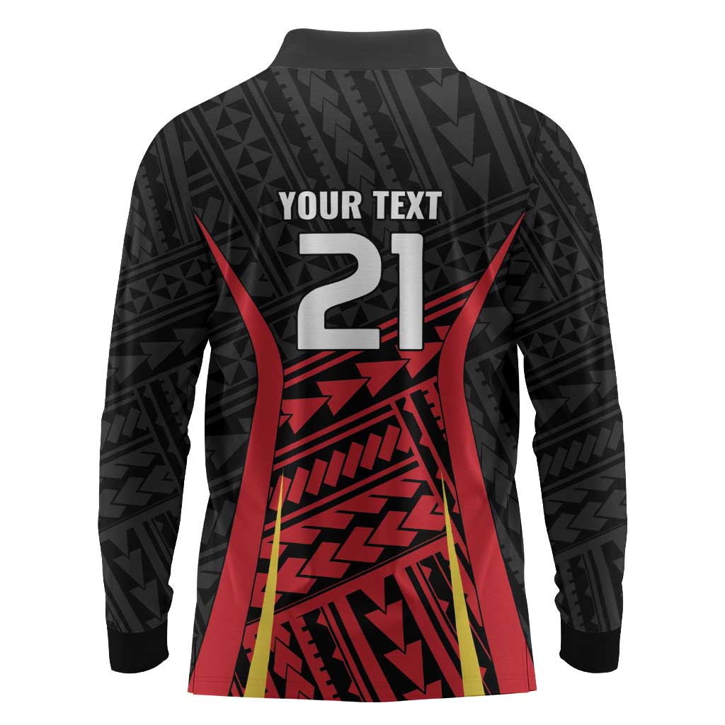 Custom Oceania Football Papua New Guinea Long Sleeve Polo Shirt Polynesian Tribal Pattern LT9 - Polynesian Pride
