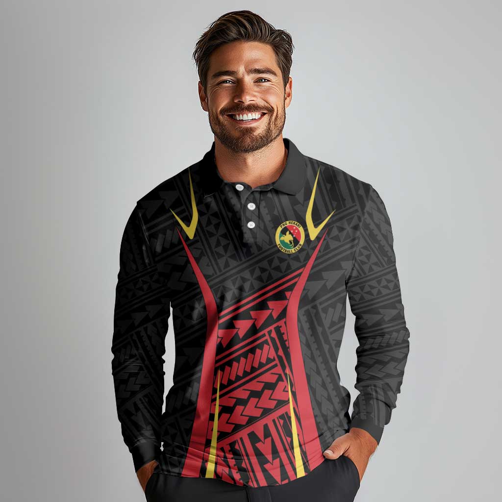 Custom Oceania Football Papua New Guinea Long Sleeve Polo Shirt Polynesian Tribal Pattern LT9 - Polynesian Pride