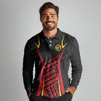 Custom Oceania Football Papua New Guinea Long Sleeve Polo Shirt Polynesian Tribal Pattern LT9 - Polynesian Pride