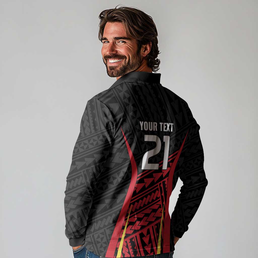 Custom Oceania Football Papua New Guinea Long Sleeve Polo Shirt Polynesian Tribal Pattern LT9 - Polynesian Pride