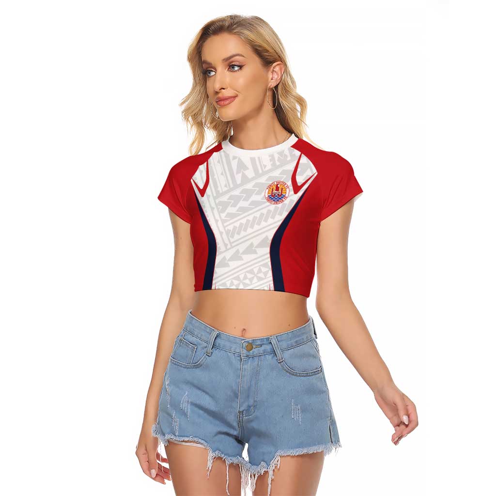 Custom Oceania Football Tahiti Raglan Cropped T Shirt Polynesian Tribal Pattern LT9 Female White - Polynesian Pride
