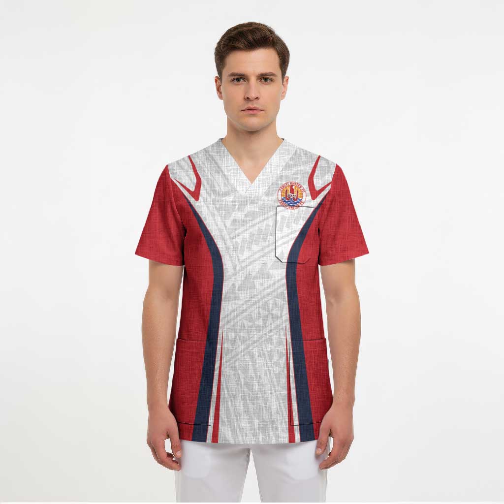 Custom Oceania Football Tahiti Scrub Top Polynesian Tribal Pattern