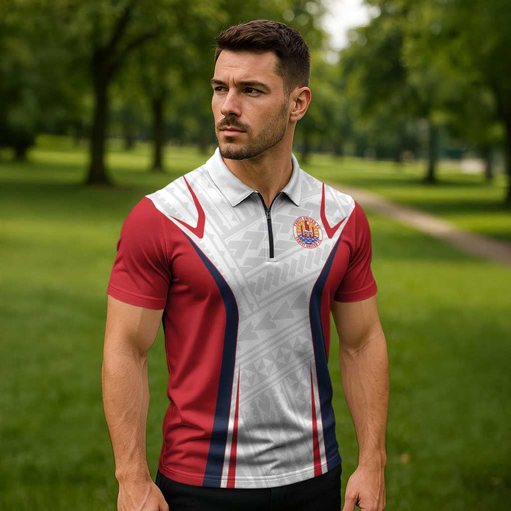 Custom Oceania Football Tahiti Zipper Polo Shirt Polynesian Tribal Pattern