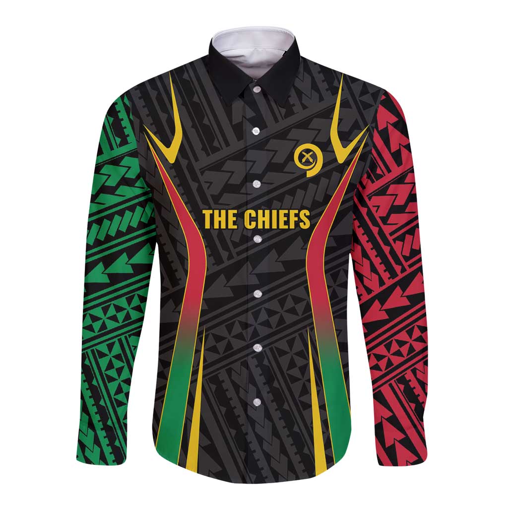 Custom Oceania Football Vanuatu Long Sleeve Button Shirt Polynesian Tribal Pattern LT9 Unisex Black - Polynesian Pride