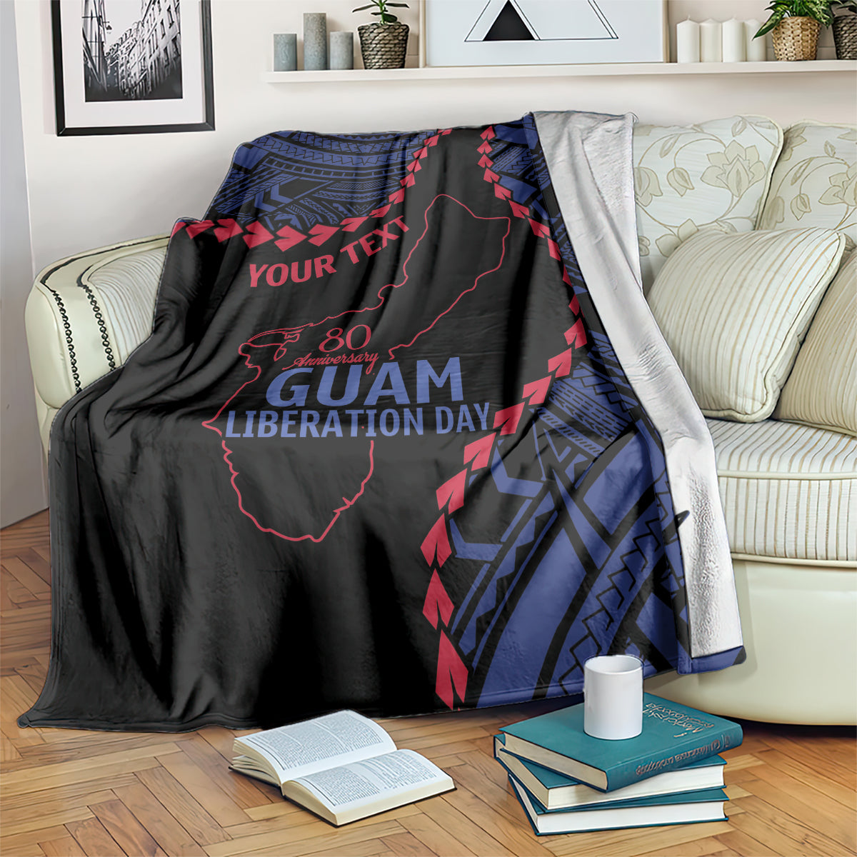 Personalized Guam 80th Anniversary Liberation Day Blanket Guahan Basic Seal LT9 Black - Polynesian Pride