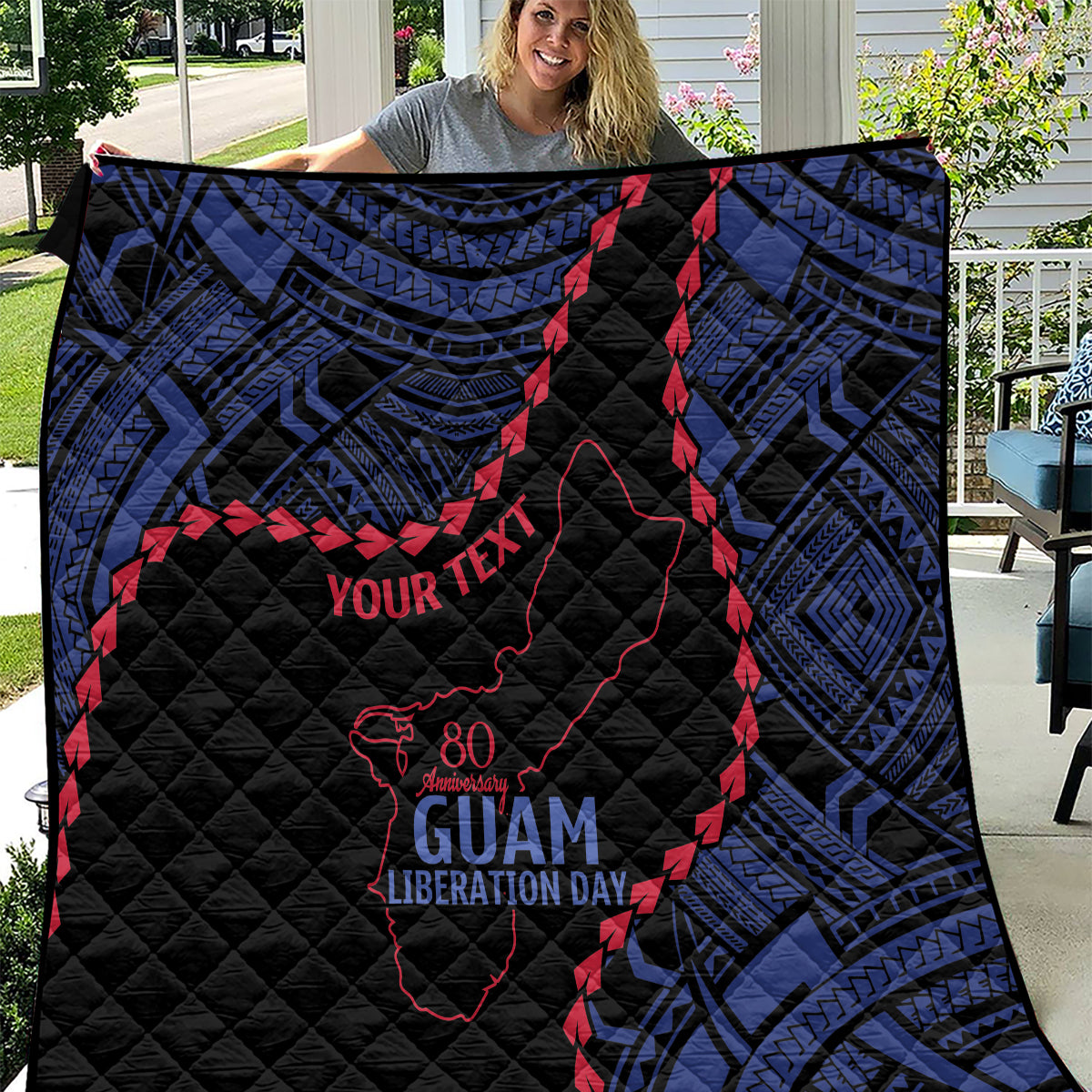 Personalized Guam 80th Anniversary Liberation Day Quilt Guahan Basic Seal LT9 Black - Polynesian Pride