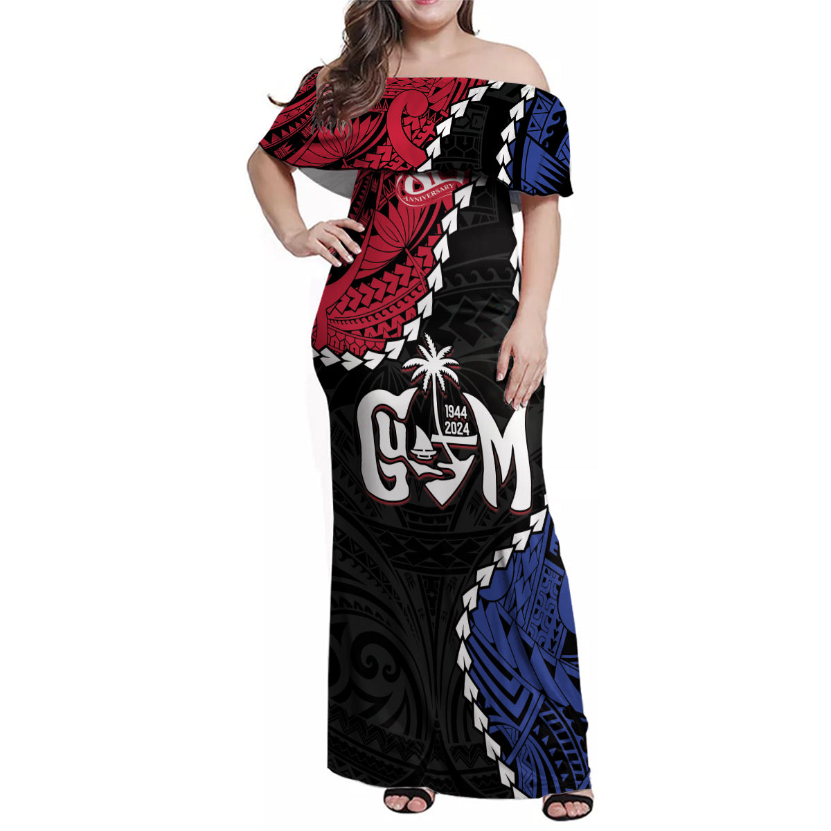 Personalized Guam 80th Anniversary Liberation Day Family Matching Off Shoulder Maxi Dress and Hawaiian Shirt Tano I Man Chamoru Since 1944