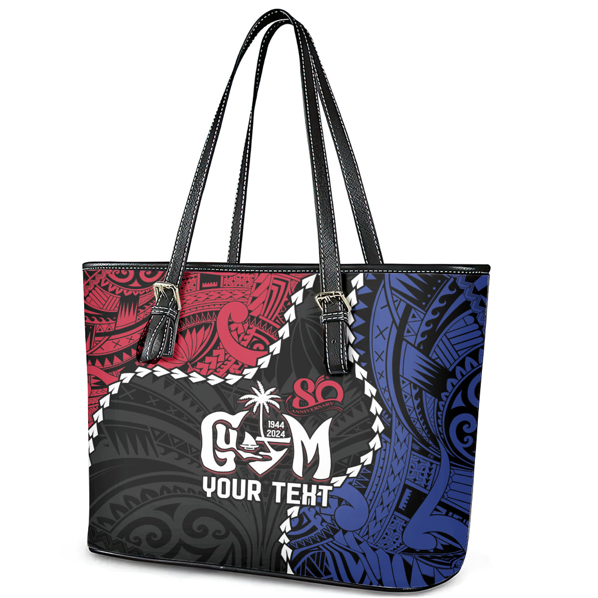 Personalized Guam 80th Anniversary Liberation Day Leather Tote Bag Tano I Man Chamoru Since 1944 LT9 - Polynesian Pride