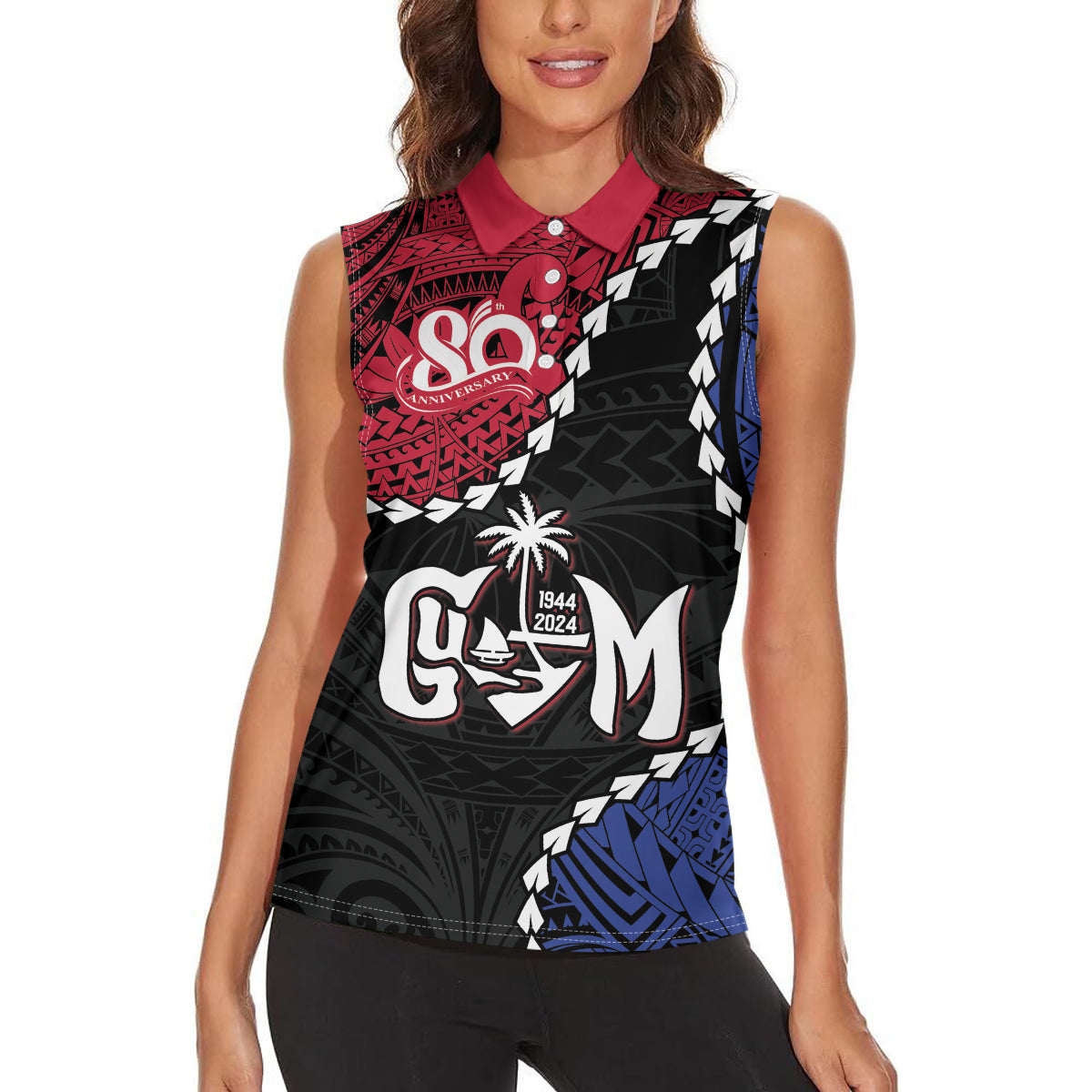 Personalized Guam 80th Anniversary Liberation Day Women Sleeveless Polo Shirt Tano I Man Chamoru Since 1944