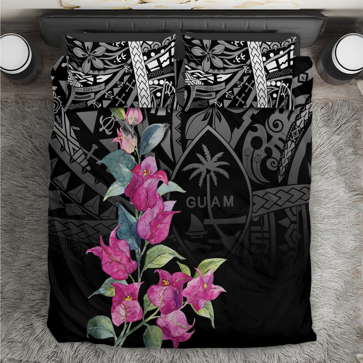 Guahan Puti Tai Nobiu Bedding Set Guam Bougainvillea Flower Art