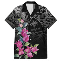 Guahan Puti Tai Nobiu Family Matching Off Shoulder Maxi Dress and Hawaiian Shirt Guam Bougainvillea Flower Art LT9 Dad's Shirt - Short Sleeve Black - Polynesian Pride