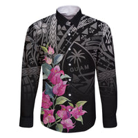 Guahan Puti Tai Nobiu Family Matching Off Shoulder Short Dress and Hawaiian Shirt Guam Bougainvillea Flower Art LT9 Dad's Shirt - Long Sleeve Black - Polynesian Pride