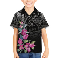 Guahan Puti Tai Nobiu Family Matching Off Shoulder Short Dress and Hawaiian Shirt Guam Bougainvillea Flower Art LT9 Son's Shirt Black - Polynesian Pride