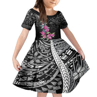Guahan Puti Tai Nobiu Family Matching Short Sleeve Bodycon Dress and Hawaiian Shirt Guam Bougainvillea Flower Art LT9 Daughter's Dress Black - Polynesian Pride