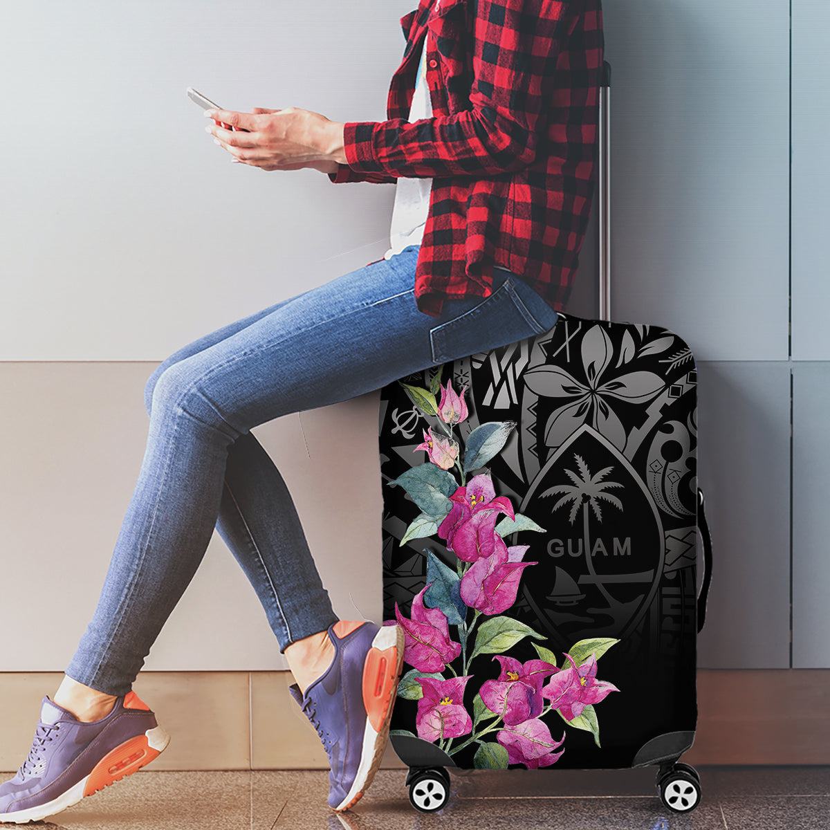Guahan Puti Tai Nobiu Luggage Cover Guam Bougainvillea Flower Art