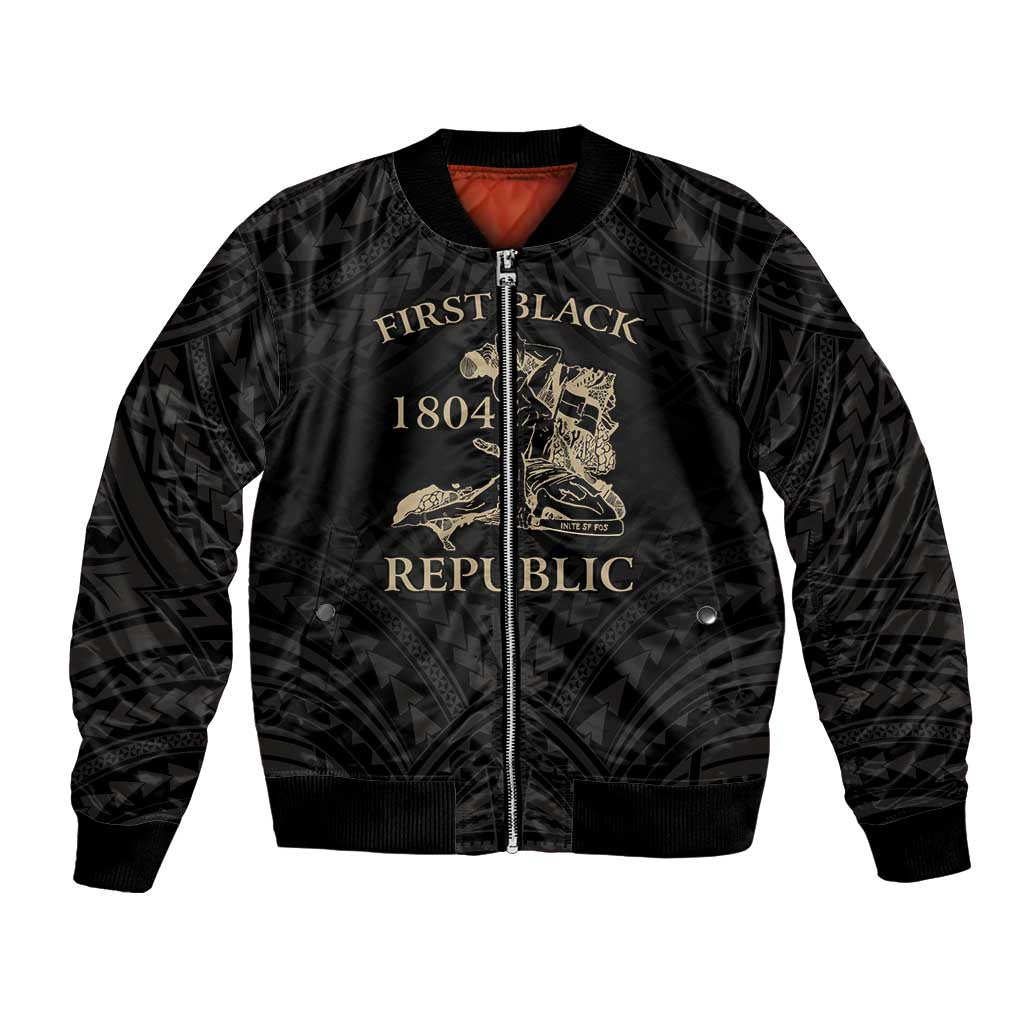 Personalized Haiti First Black Republic Bomber Jacket Negre Marron With Map And Flag LT9 Unisex Black - Polynesian Pride