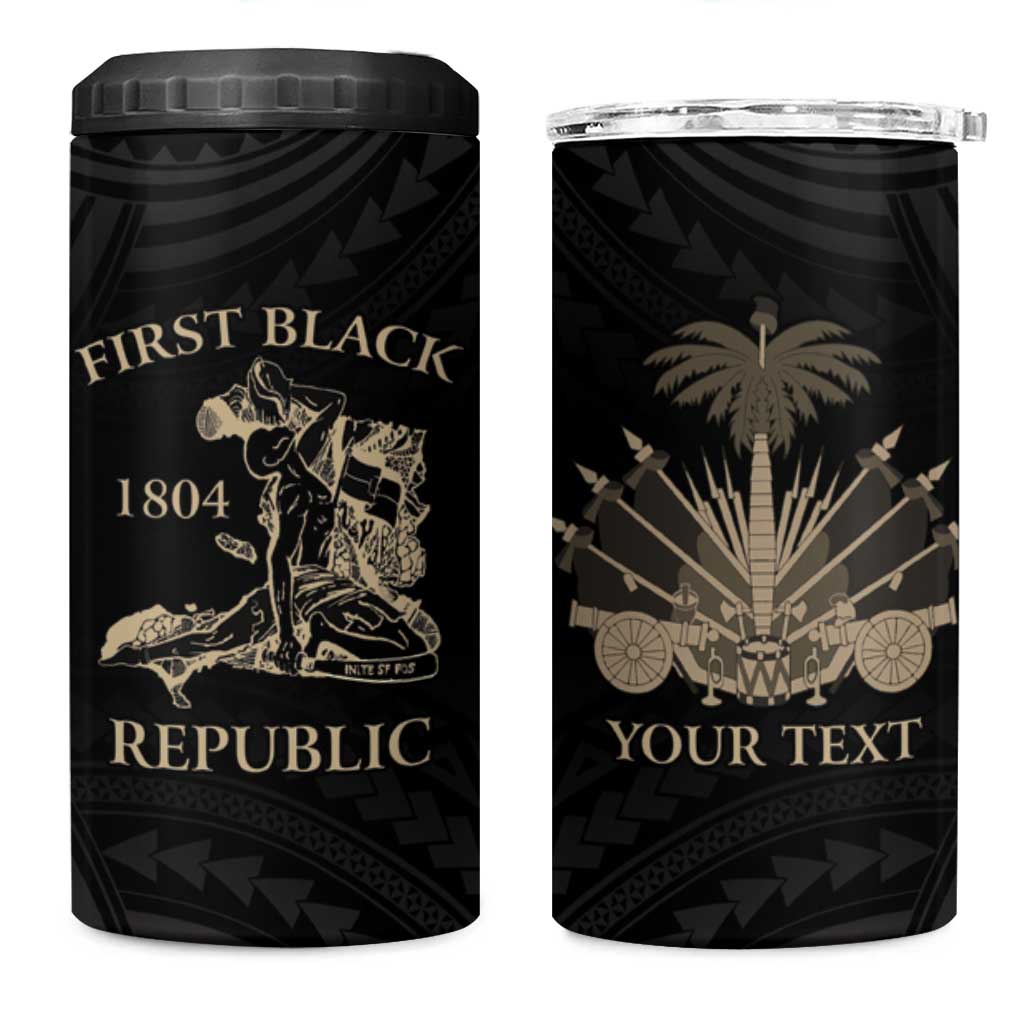 Personalized Haiti First Black Republic 4 in 1 Can Cooler Tumbler Negre Marron With Map And Flag LT9 One Size: 16 oz Black - Polynesian Pride
