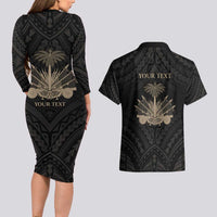 Personalized Haiti First Black Republic Couples Matching Long Sleeve Bodycon Dress and Hawaiian Shirt Negre Marron With Map And Flag LT9 - Polynesian Pride
