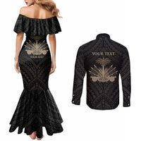 Personalized Haiti First Black Republic Couples Matching Mermaid Dress and Long Sleeve Button Shirt Negre Marron With Map And Flag LT9 - Polynesian Pride