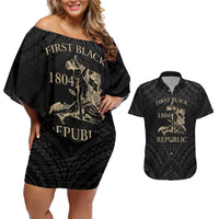 Personalized Haiti First Black Republic Couples Matching Off Shoulder Short Dress and Hawaiian Shirt Negre Marron With Map And Flag LT9 Black - Polynesian Pride