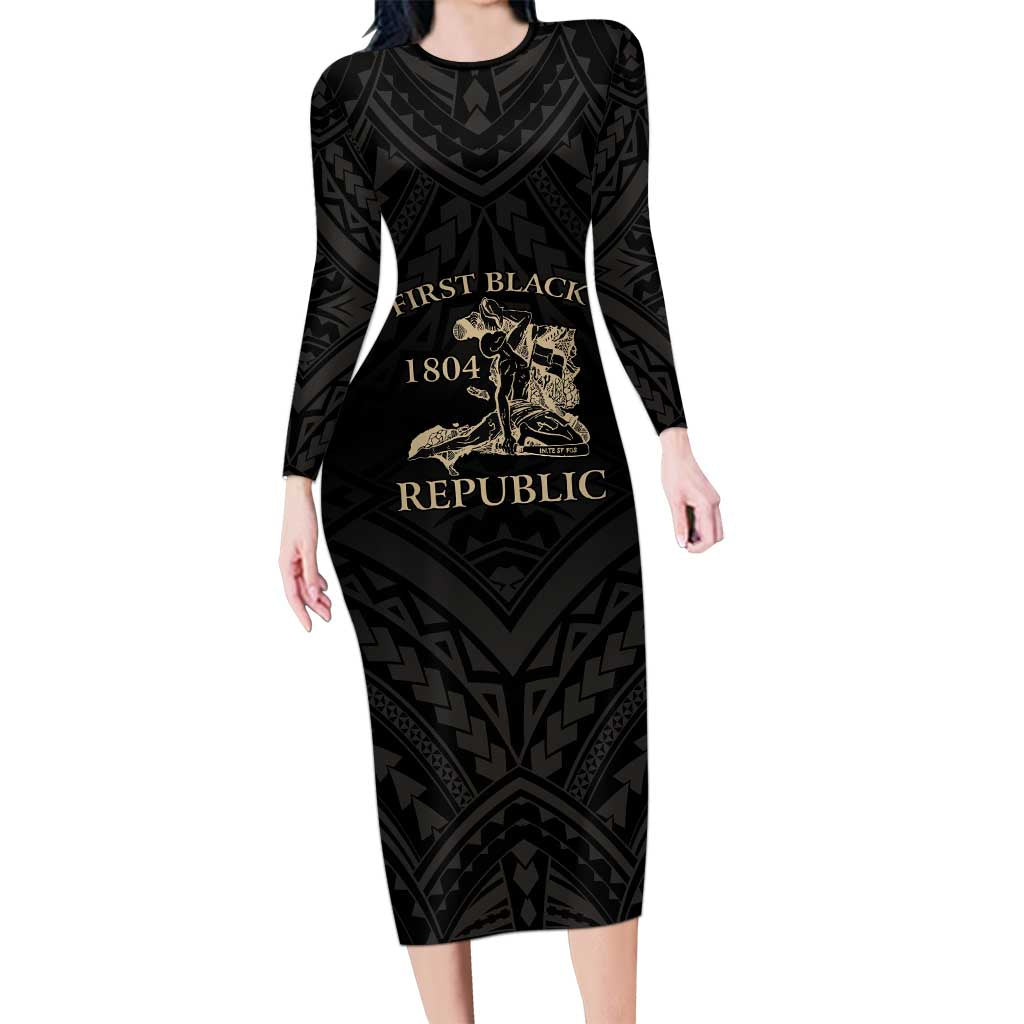 Personalized Haiti First Black Republic Family Matching Long Sleeve Bodycon Dress and Hawaiian Shirt Negre Marron With Map And Flag
