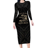 Personalized Haiti First Black Republic Family Matching Long Sleeve Bodycon Dress and Hawaiian Shirt Negre Marron With Map And Flag