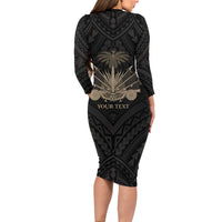 Personalized Haiti First Black Republic Family Matching Long Sleeve Bodycon Dress and Hawaiian Shirt Negre Marron With Map And Flag