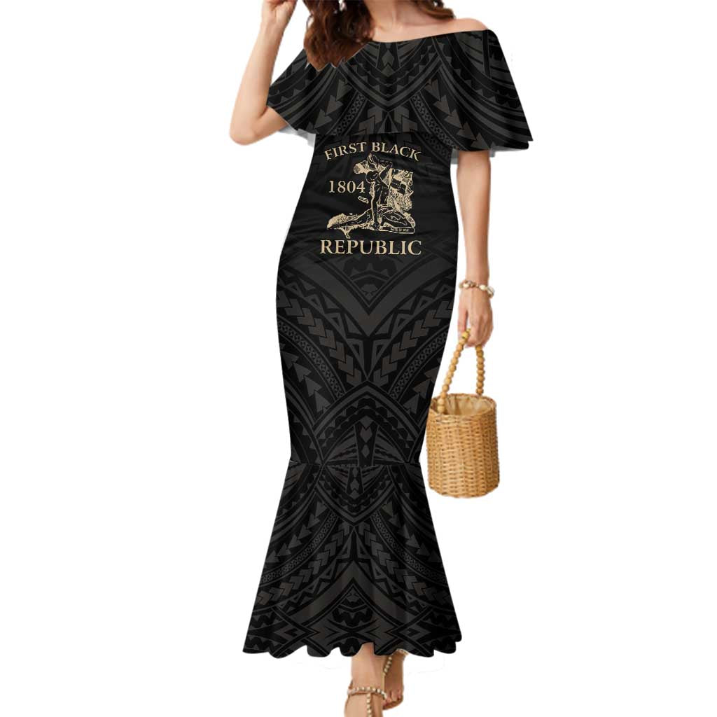 Personalized Haiti First Black Republic Family Matching Mermaid Dress and Hawaiian Shirt Negre Marron With Map And Flag