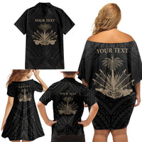 Personalized Haiti First Black Republic Family Matching Off Shoulder Short Dress and Hawaiian Shirt Negre Marron With Map And Flag