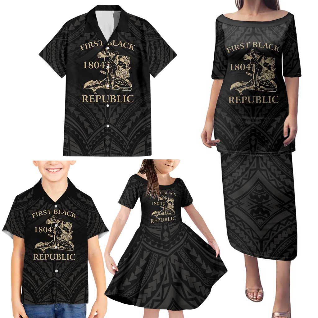 Personalized Haiti First Black Republic Family Matching Puletasi and Hawaiian Shirt Negre Marron With Map And Flag