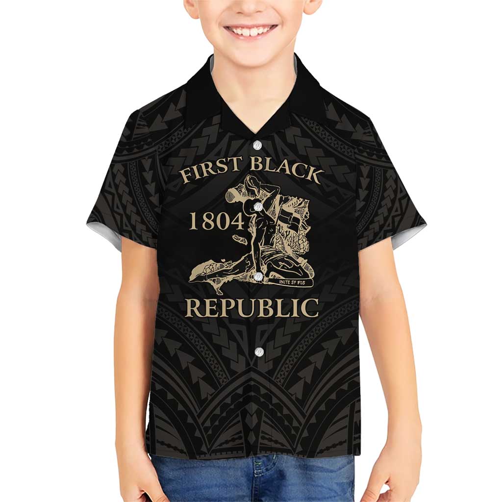 Personalized Haiti First Black Republic Family Matching Short Sleeve Bodycon Dress and Hawaiian Shirt Negre Marron With Map And Flag