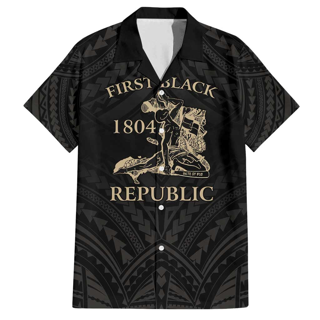 Personalized Haiti First Black Republic Family Matching Summer Maxi Dress and Hawaiian Shirt Negre Marron With Map And Flag LT9 Dad's Shirt - Short Sleeve Black - Polynesian Pride