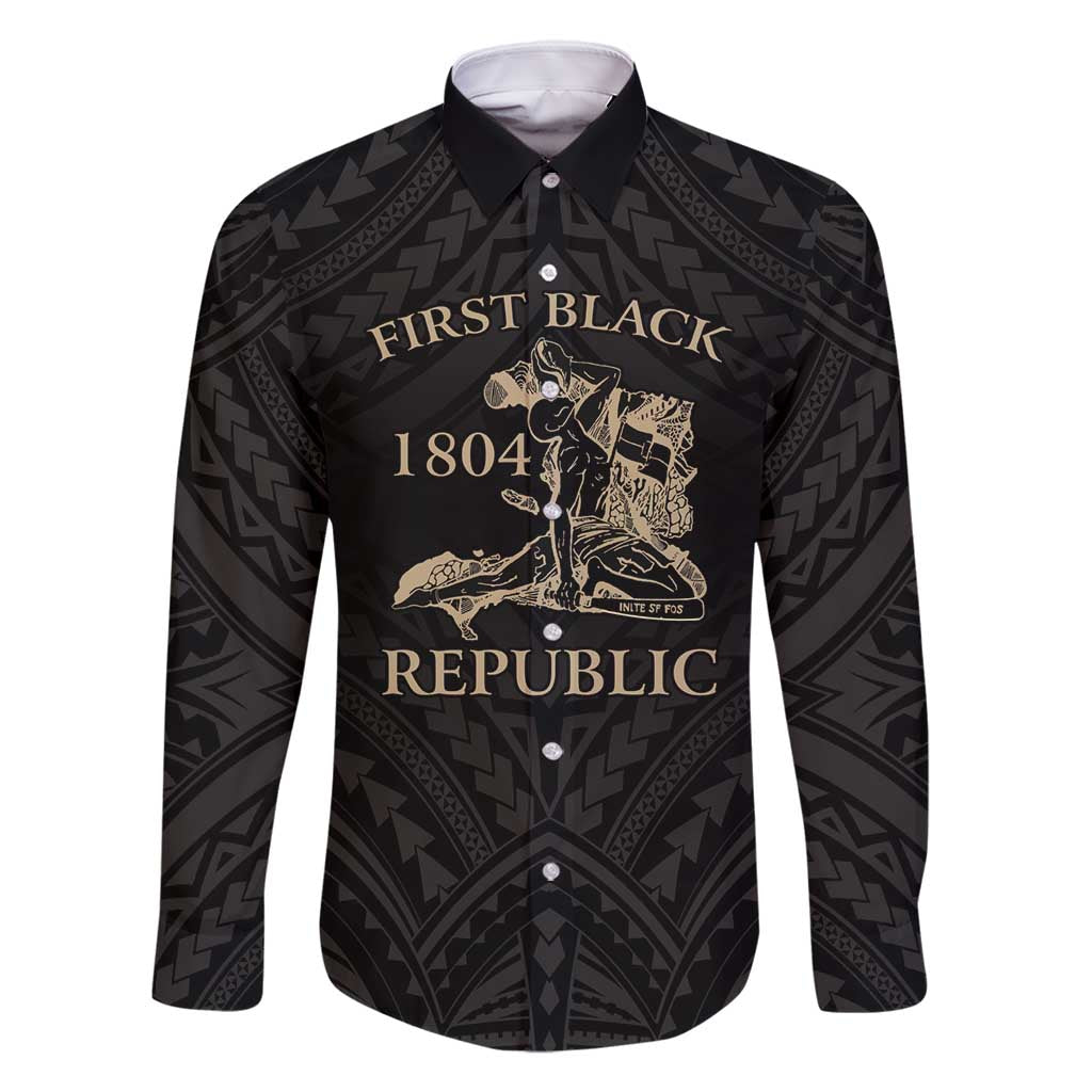 Personalized Haiti First Black Republic Family Matching Summer Maxi Dress and Hawaiian Shirt Negre Marron With Map And Flag LT9 Dad's Shirt - Long Sleeve Black - Polynesian Pride