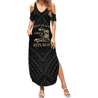 Personalized Haiti First Black Republic Family Matching Summer Maxi Dress and Hawaiian Shirt Negre Marron With Map And Flag LT9 Mom's Dress Black - Polynesian Pride