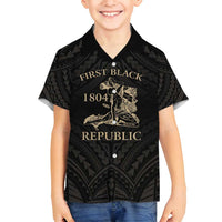 Personalized Haiti First Black Republic Family Matching Summer Maxi Dress and Hawaiian Shirt Negre Marron With Map And Flag LT9 Son's Shirt Black - Polynesian Pride