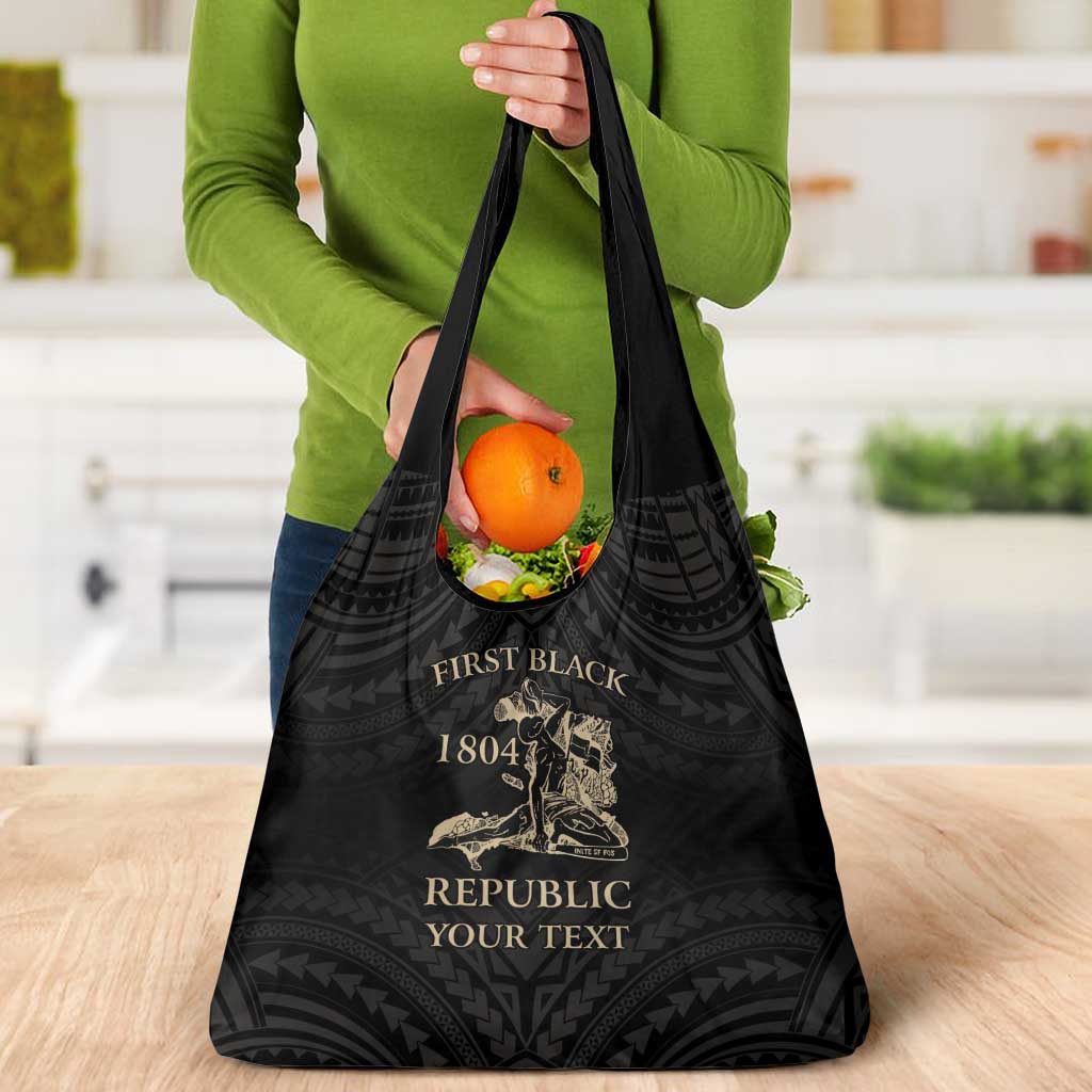 Personalized Haiti First Black Republic Grocery Bag Negre Marron With Map And Flag LT9 - Polynesian Pride