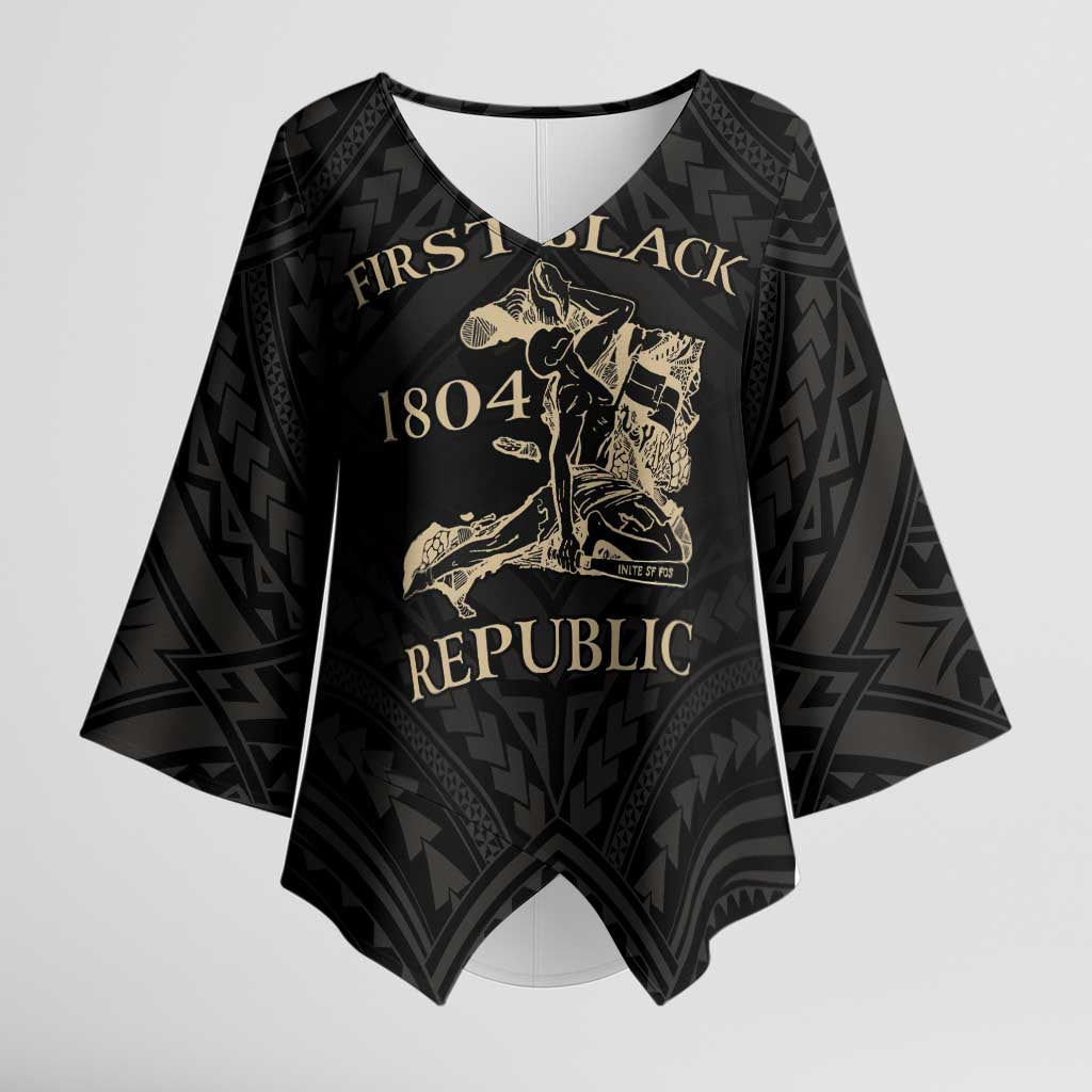 Personalized Haiti First Black Republic Kimono Sleeve Blouse Negre Marron With Map And Flag - Polynesian Pride
