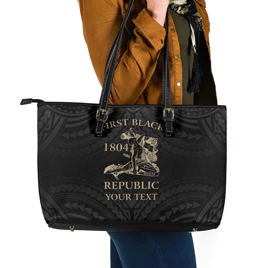 Personalized Haiti First Black Republic Leather Tote Bag Negre Marron With Map And Flag