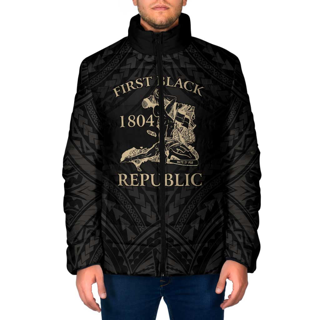 Personalized Haiti First Black Republic Padded Jacket Negre Marron With Map And Flag LT9 Men Black - Polynesian Pride