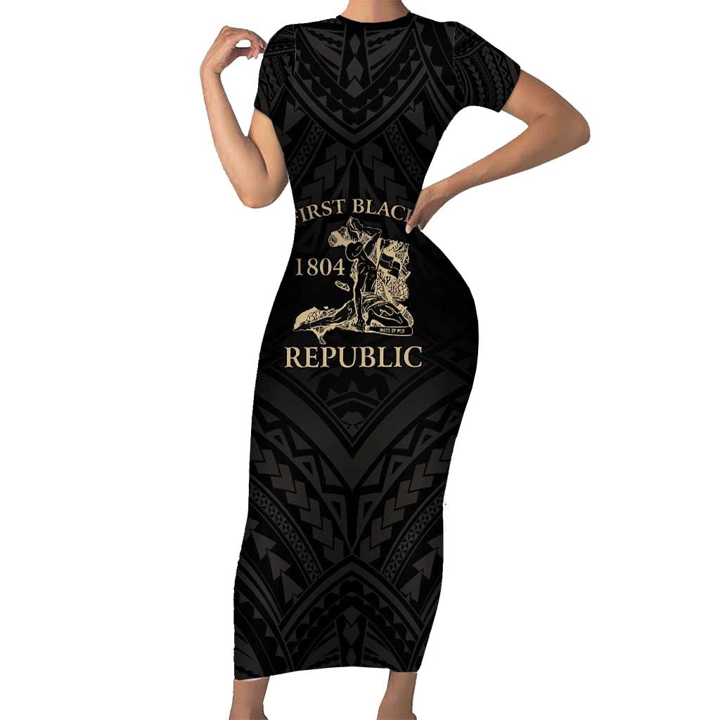 Personalized Haiti First Black Republic Short Sleeve Bodycon Dress Negre Marron With Map And Flag