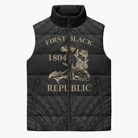 Personalized Haiti First Black Republic Sleeveless Puffer Jacket Negre Marron With Map And Flag - Polynesian Pride