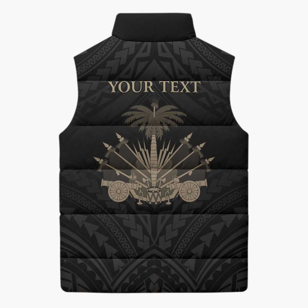 Personalized Haiti First Black Republic Sleeveless Puffer Jacket Negre Marron With Map And Flag - Polynesian Pride