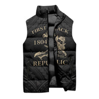 Personalized Haiti First Black Republic Sleeveless Puffer Jacket Negre Marron With Map And Flag - Polynesian Pride