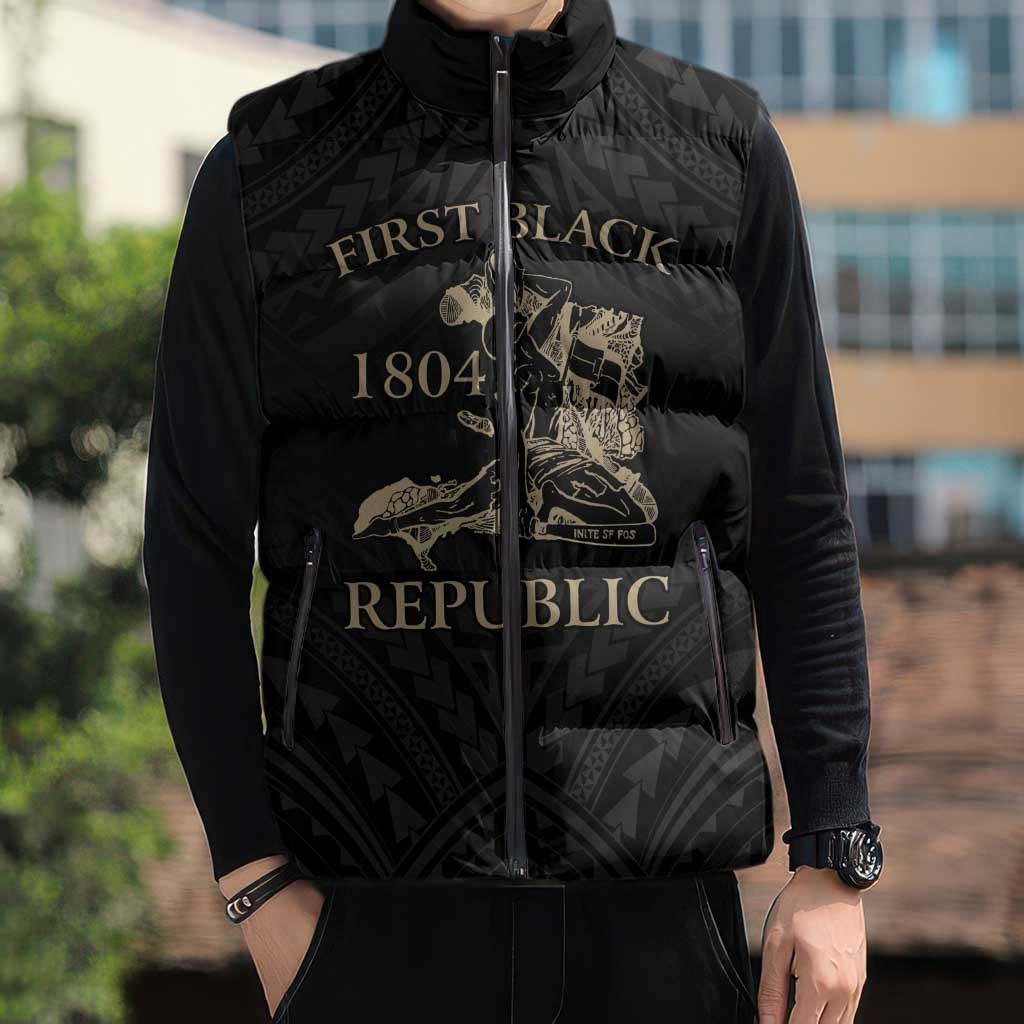 Personalized Haiti First Black Republic Sleeveless Puffer Jacket Negre Marron With Map And Flag - Polynesian Pride