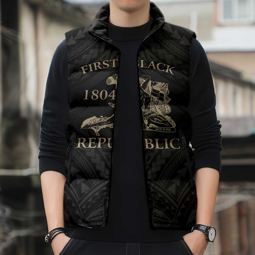 Personalized Haiti First Black Republic Sleeveless Puffer Jacket Negre Marron With Map And Flag - Polynesian Pride