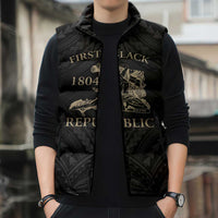 Personalized Haiti First Black Republic Sleeveless Puffer Jacket Negre Marron With Map And Flag - Polynesian Pride
