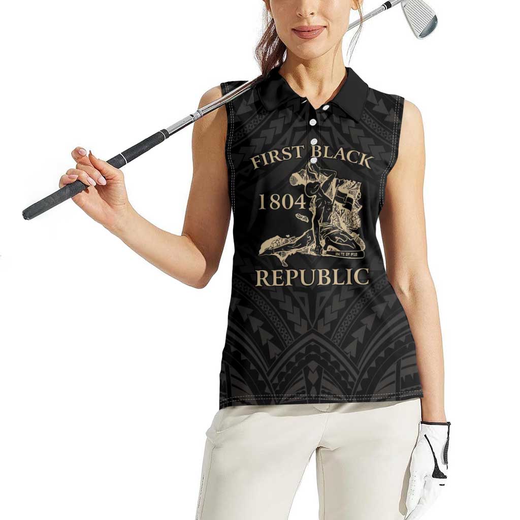 Personalized Haiti First Black Republic Women Sleeveless Polo Shirt Negre Marron With Map And Flag