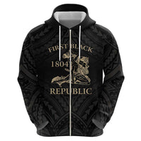 Personalized Haiti First Black Republic Zip Hoodie Negre Marron With Map And Flag
